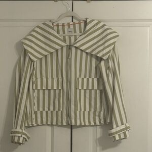 Maeve Green and White Striped Utility Jacket
